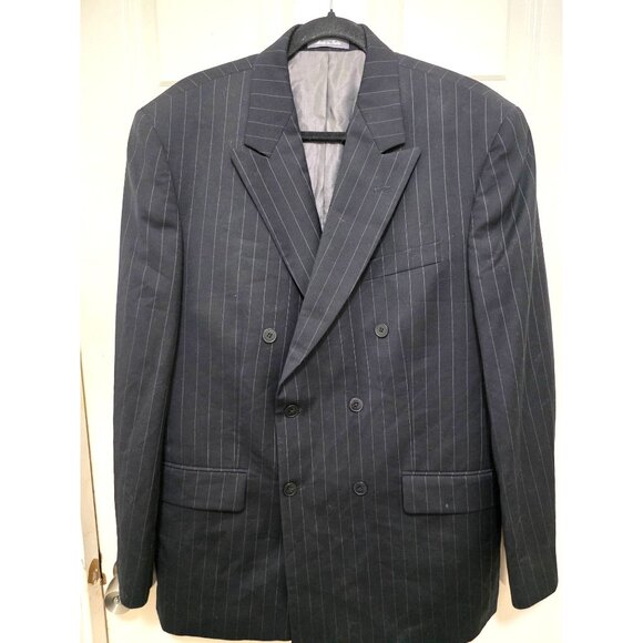 Oscar De La Renta Double-Breasted Pinstripe Suit Jacket Men's Black 41R Classic - Picture 2 of 9